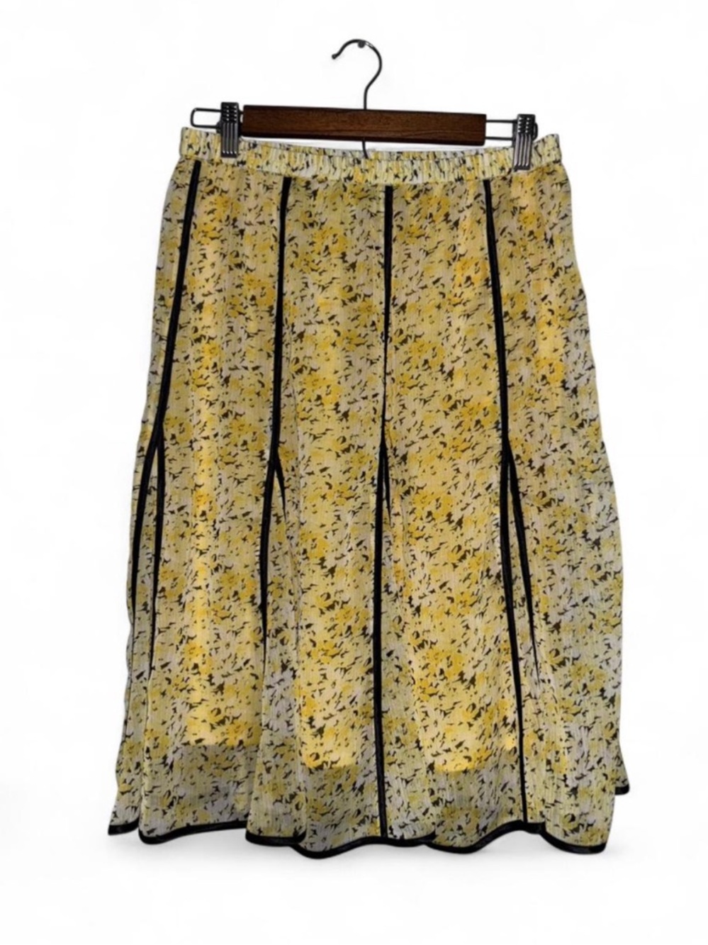 Vintage 90s Linea by Louis Dell’Olio Yellow Floral Midi Skirt Size Small